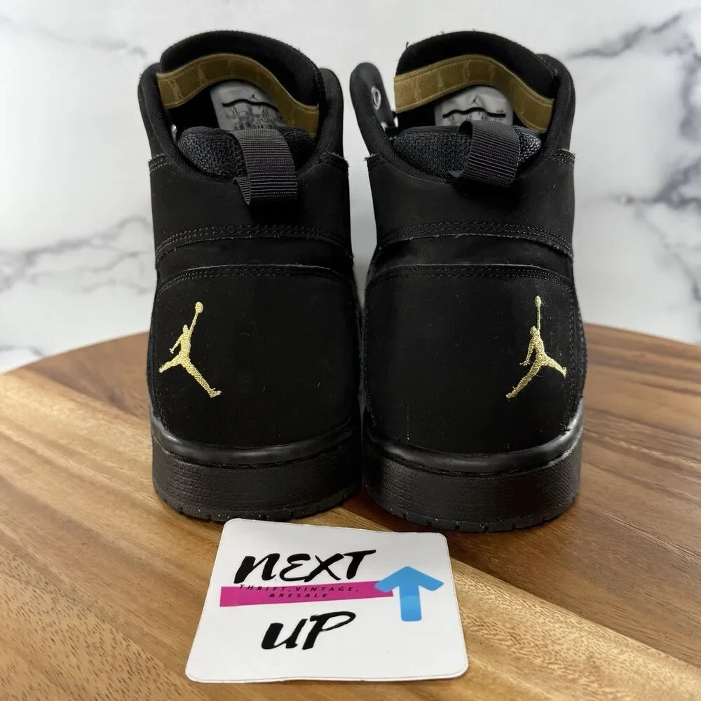 Mens Size 11-Nike Air Jordan Flight Legend Black Gold Logo Sneakers AA2526-031